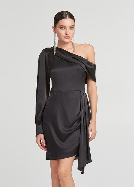 Off shoulder mini dress in satin look