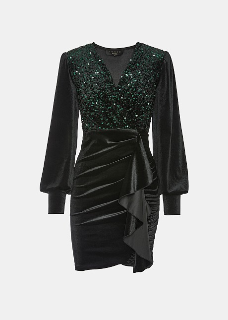 Mini velvet-style dress with sequins on the bodice