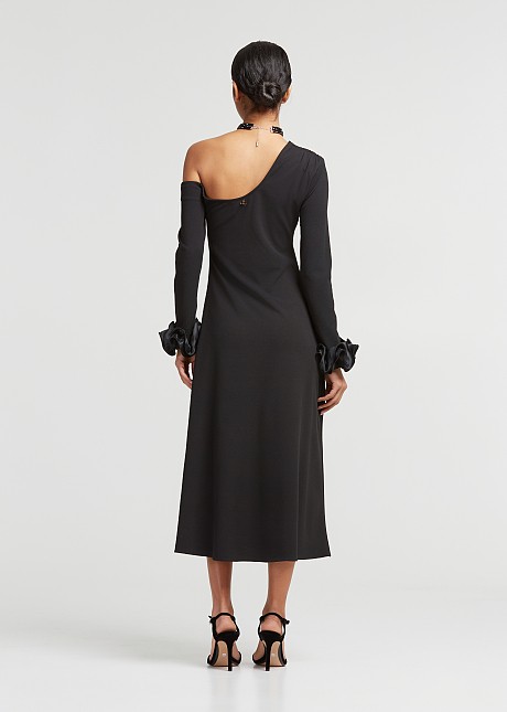 Midi one shoulder dress with ruffles on the sleeves