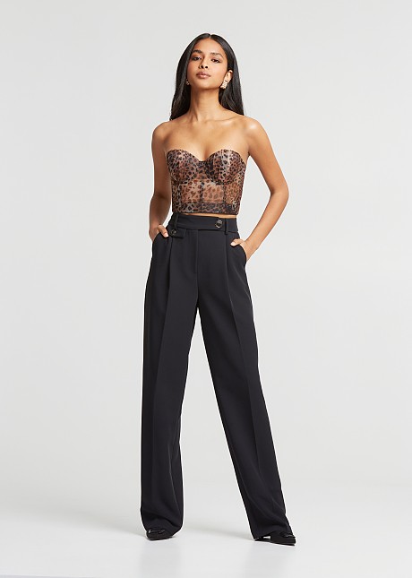 Pantaloni wide leg cu pliuri