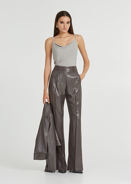 Striped foil pants with a leather look