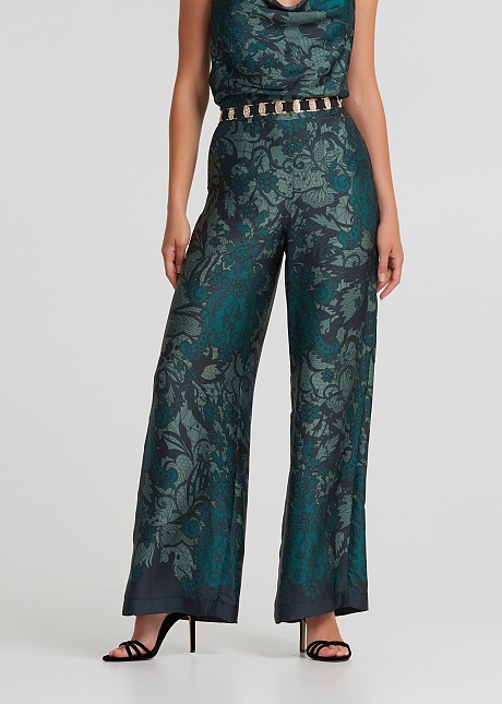 Printed pants in satin look