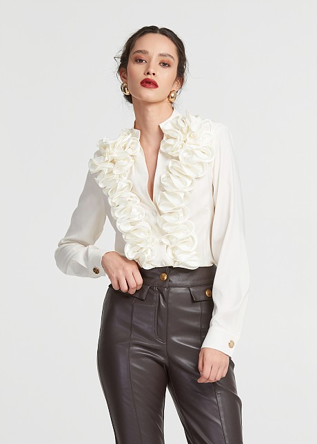 Shirt with front ruffles