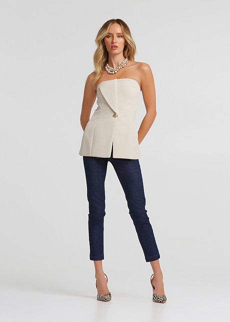 
Strapless top with asymmetric lapel