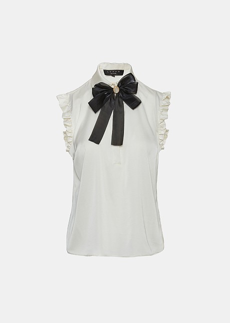 Sleeveless top with ruffles and bow