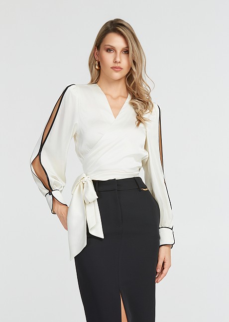 Wrap blouse with cut on the sleeves