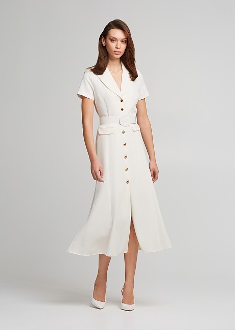 Shirt midi dress with belt