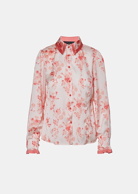 Shirt floral in satin look