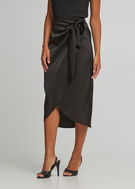 Wrap midi skirt in satin look LYNNE