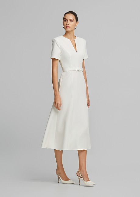 Midi A-line dress with belt
