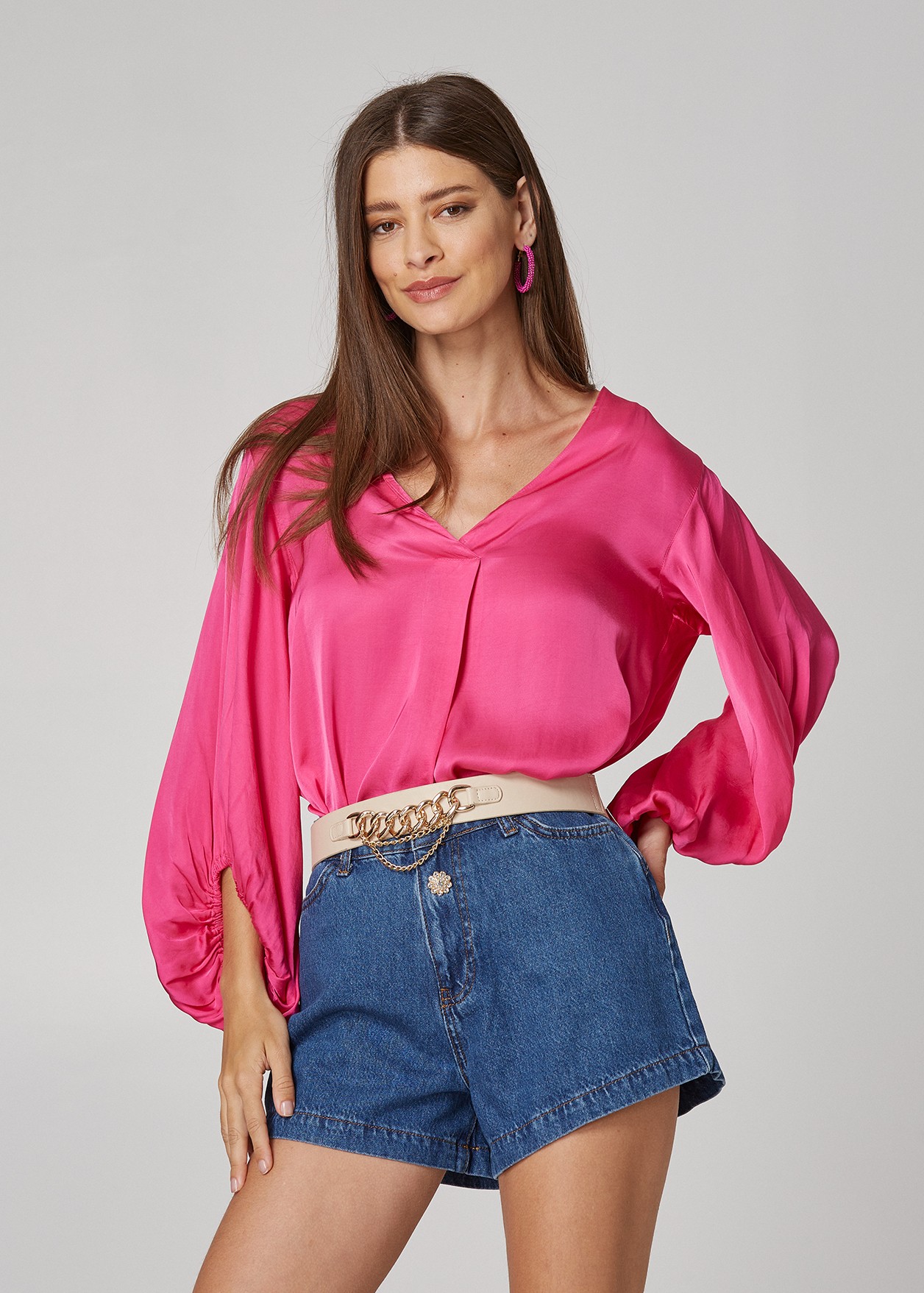 Long sleeve blouse with satin look