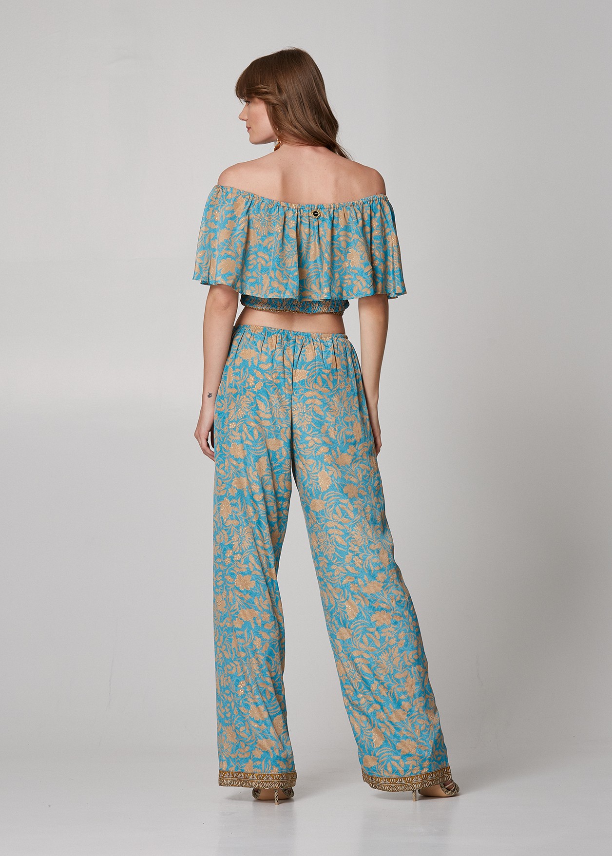 Floral trousers with lurex details