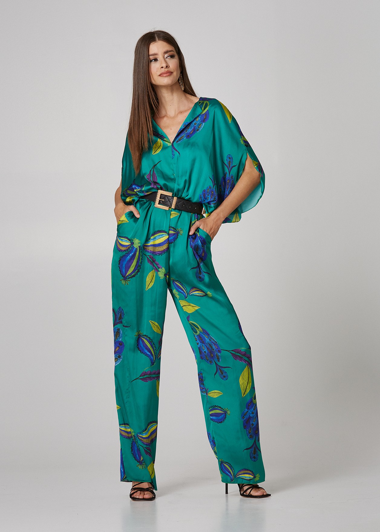 Satin look jumpsuit with print