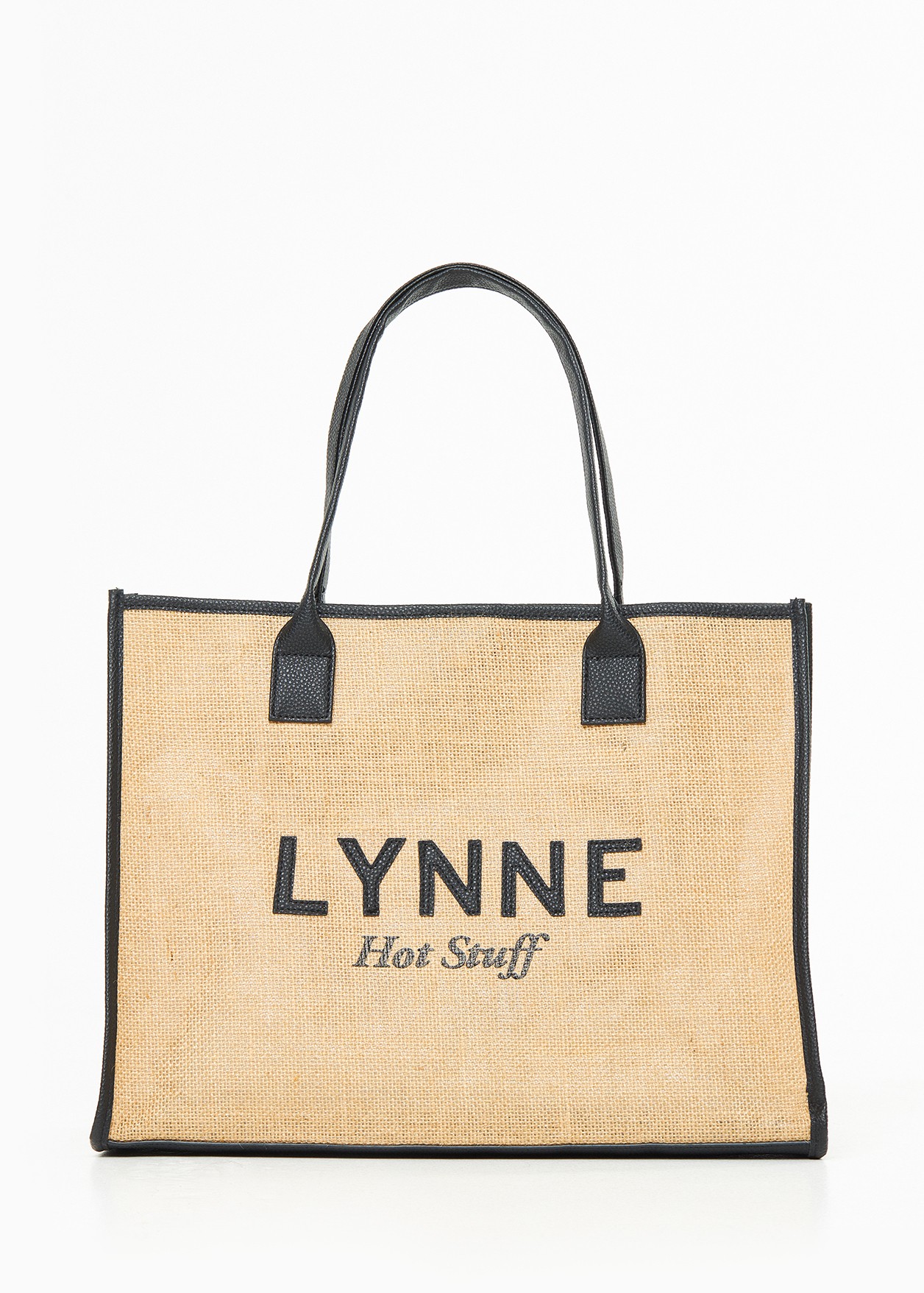 Straw tote bag with LYNNE logo