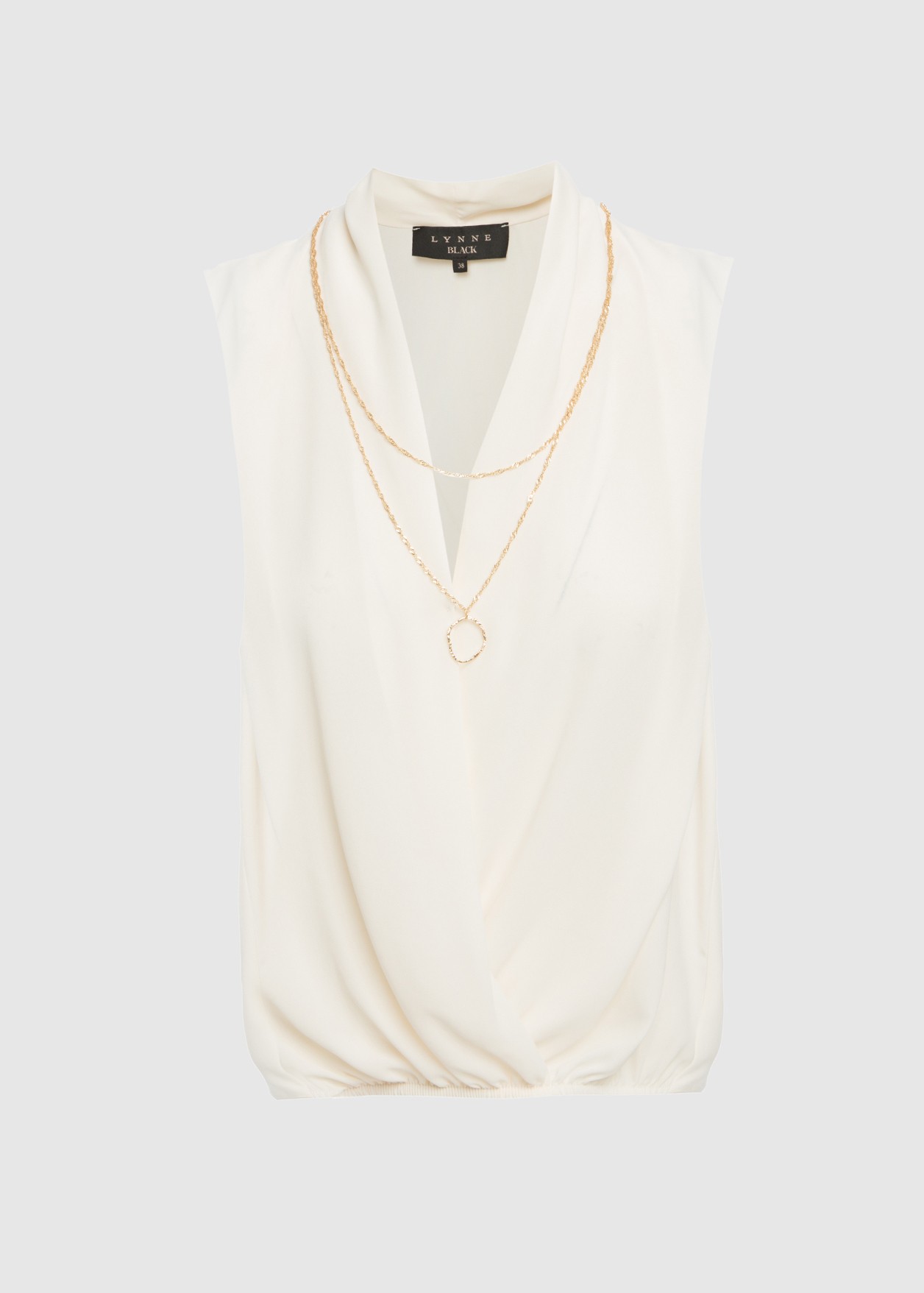 Sleeveless blouse with decorative neckline