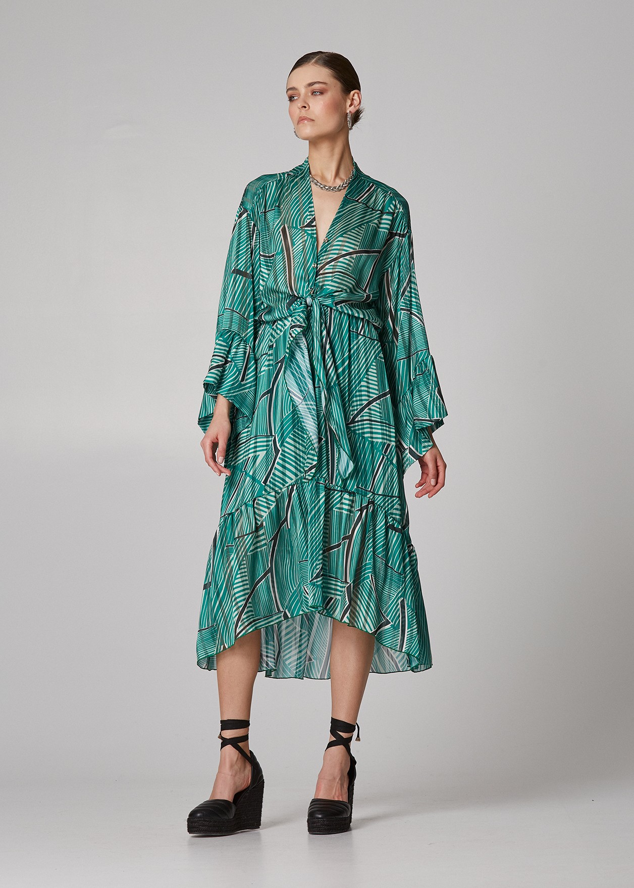Midi dress with print and mesh