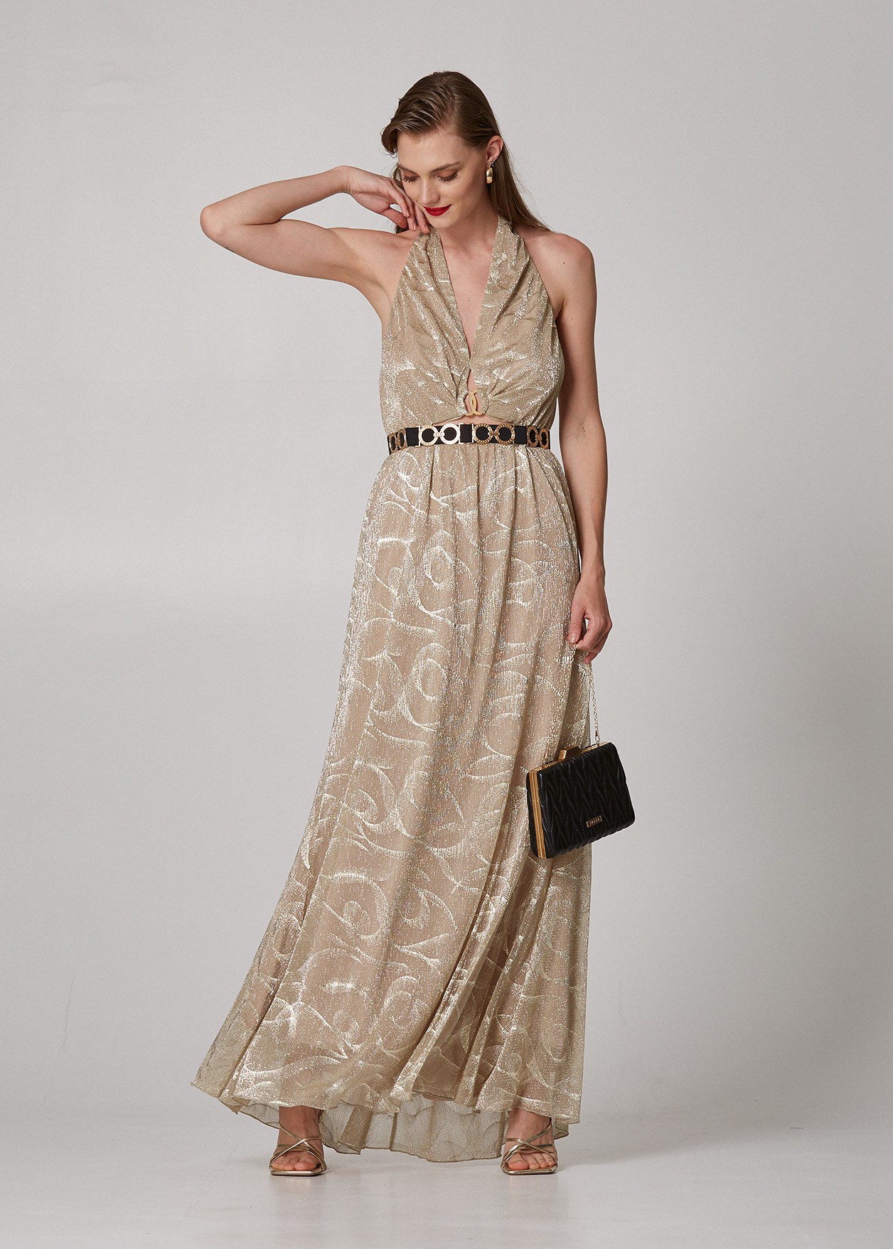 Maxi lurex dress with metallic detail