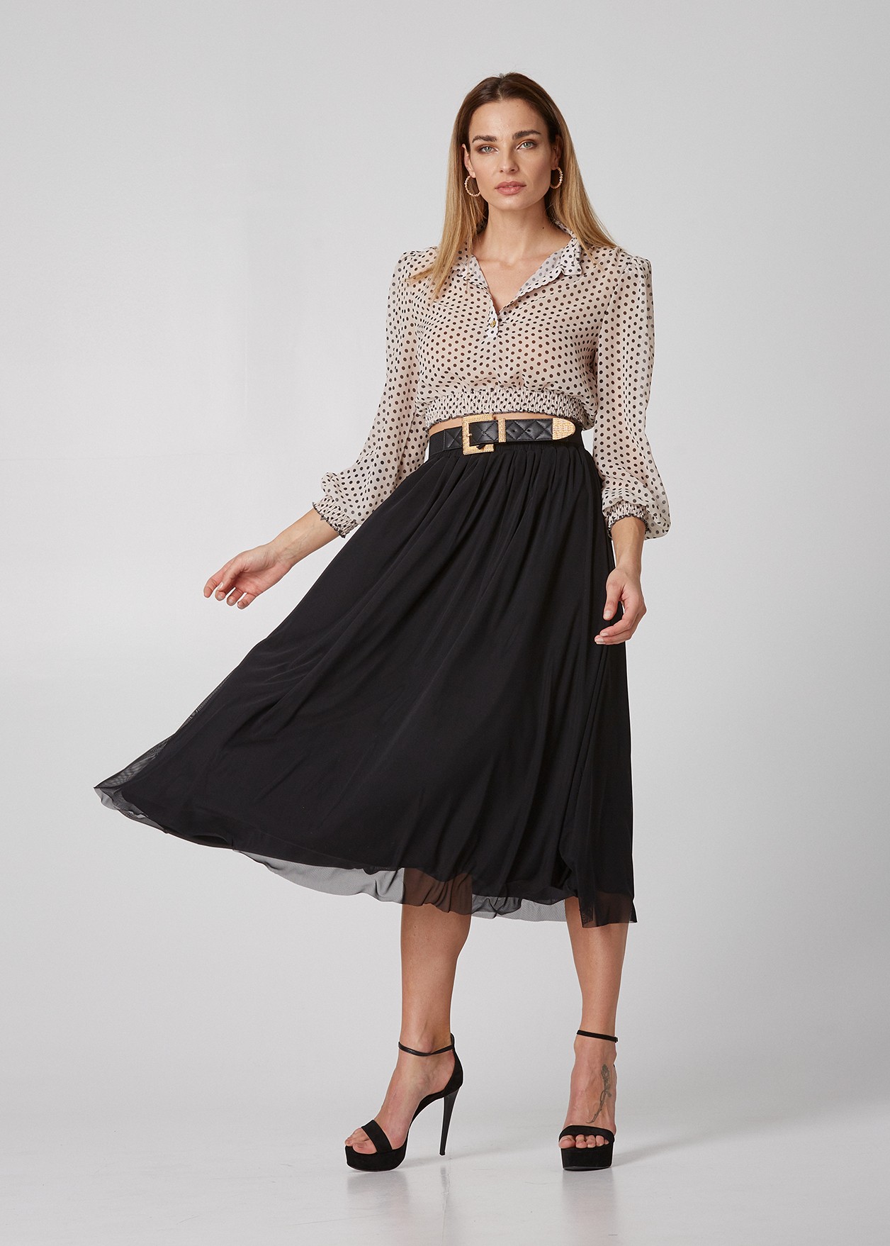 Midi skirt with tulle