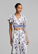 Printed cropped blouse with contrast tie details