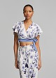 Printed cropped blouse with contrast tie details