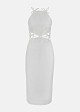 Linen midi pencil dress with embossed lace