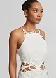 Linen midi pencil dress with embossed lace