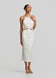 Linen midi pencil dress with embossed lace