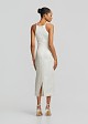 Linen midi pencil dress with embossed lace