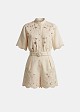 Linen playsuit with decorative lace