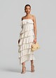 Maxi strapless lace dress with multiple ruffles