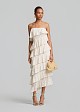 Maxi strapless lace dress with multiple ruffles