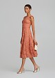 Midi flared lace dress in sequins and V-neckline