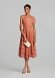 Midi flared lace dress in sequins and V-neckline