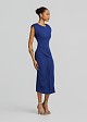 Midi dress with a side tie and structured shoulders