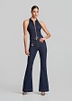 High waisted flared jeans with brooches