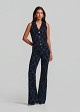 Flared jeans with an embossed velvet paisley print