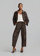 Printed velvet-effect brocade barrel-leg trousers