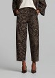 Printed velvet-effect brocade barrel-leg trousers