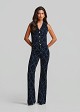Denim vest with embossed velvet paisley print