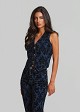 Denim vest with embossed velvet paisley print