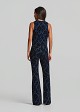 Denim vest with embossed velvet paisley print