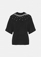 Sweater with decorative pearls and rhinestones