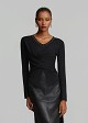 Stretchy knit top with a V-neck in rhinestones