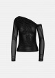 Asymmetric sheer top with rhinestones