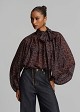 Oversized sheer leopard-print top with a tie-neck