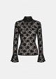 Turtleneck top in stretch chenille lace