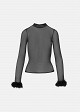 Sheer top with decorative feathers