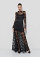 Maxi, flared, long-sleeved lace dress