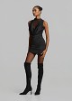Mini dress in satin look and high-neck lace layer