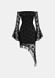 Off-the-shoulder, asymmetric mini dress in chenille lace